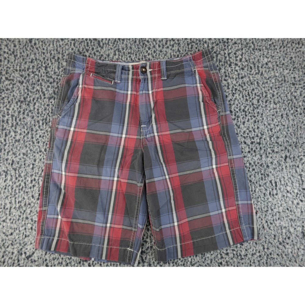 American Eagle Outfitters Mens Shorts 30 Red Plaid Longer Length Chino Casual